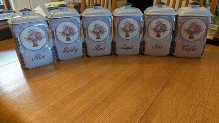 7 VICTORIA CHINA CZEZHOSLOVAKIA PATTERN CANISTERS