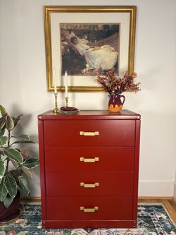 Refinished Vintage  Red 4-Drawer Dresser