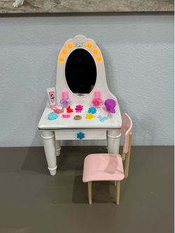 Doll Vanity & Chair with Lights for 18” Dolls