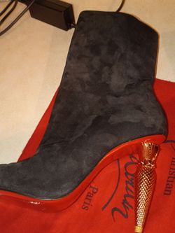 Christian Louboutin Black Suede Boot with Gold Heel