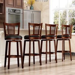 Sunshine Valley Dark Brown 30-in H Bar height Upholstered Swivel Wood Bar Stool 4 -Pack