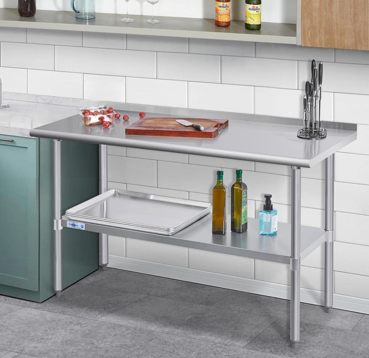Profeeshaw Stainless Steel Prep Table NSF Commercial Work Table with Backsplash and Undershelf for Kitchen Restaurant 24x60 Inch