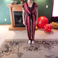 Striped Jumpsuit With Waist Tie