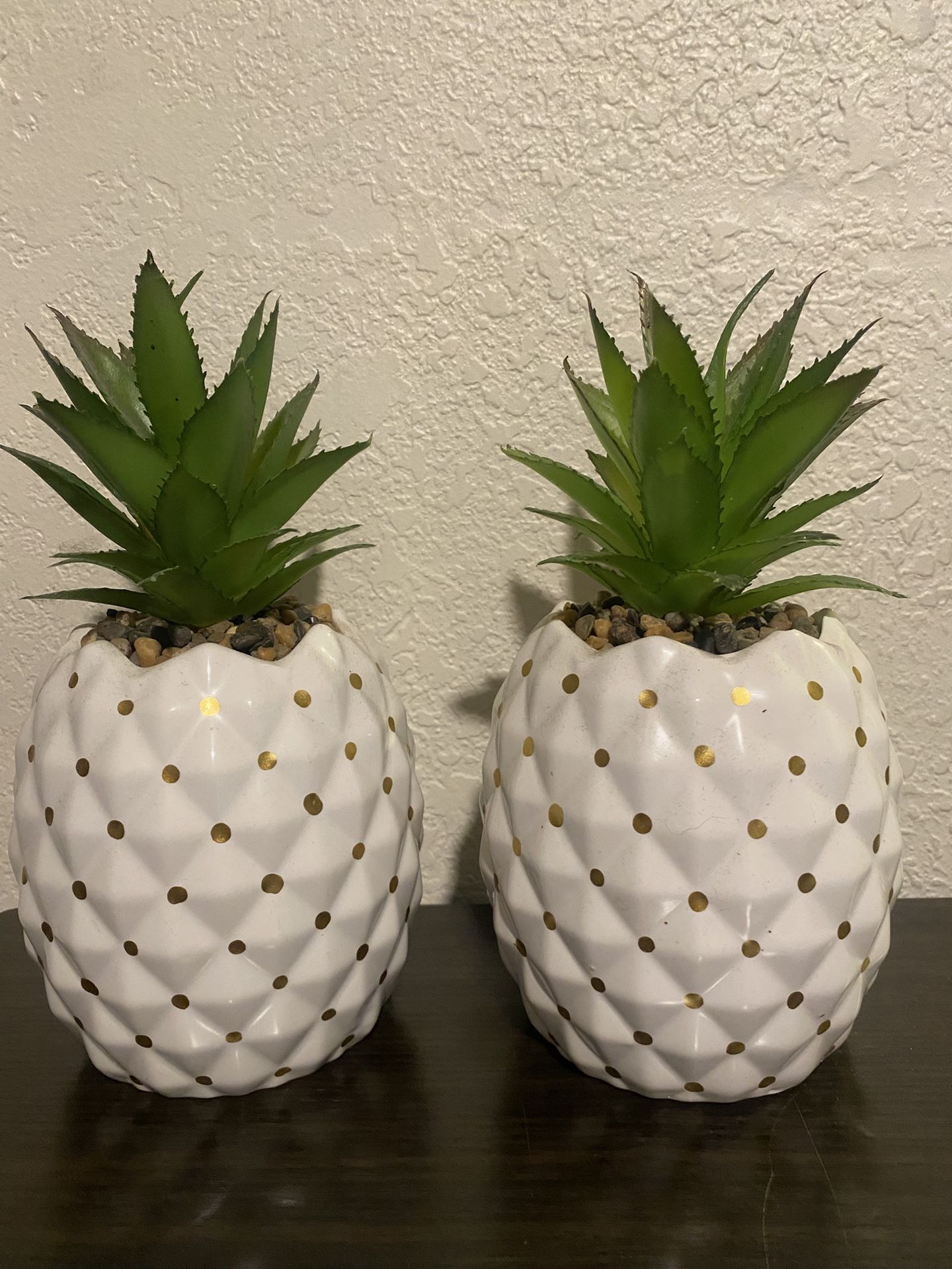 9 inch tall, pineapple ceramic decor, piece with succulent