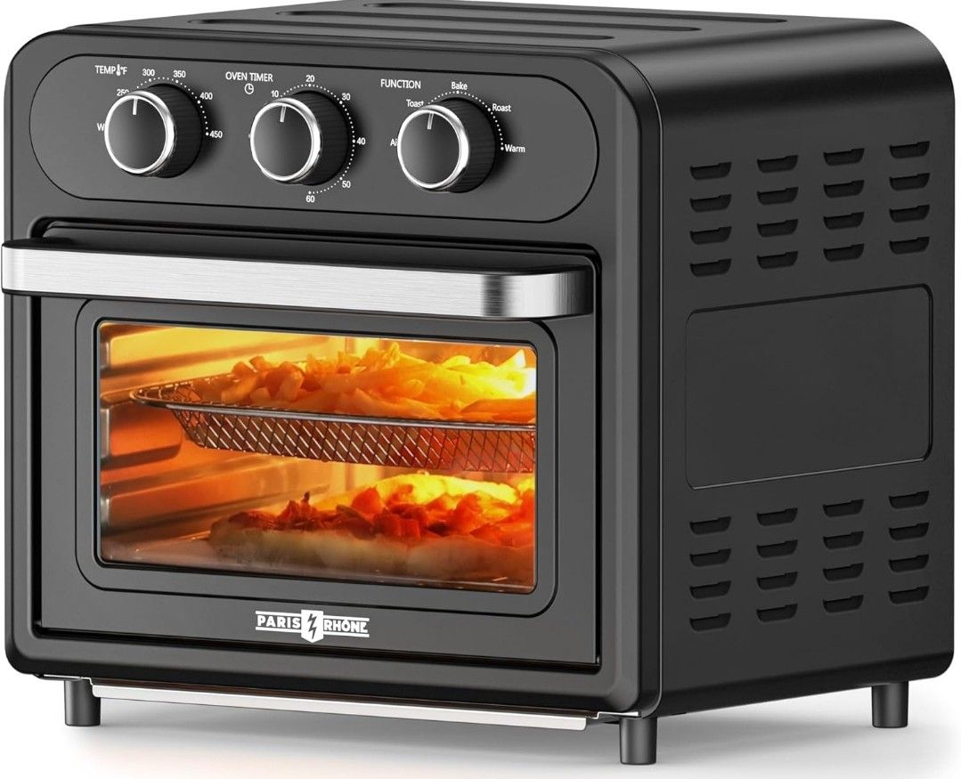 PARIS RHÔNE Air Fryer, 14.8 Qt Toaster Oven, 5-in-1 Convection Oven, Knob-Controlled Kitchen Appliance with 6 Accessories, Black (Brand New)