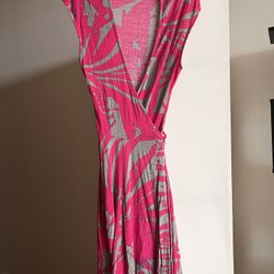 Pink And Gray Wrap Summer Dress 