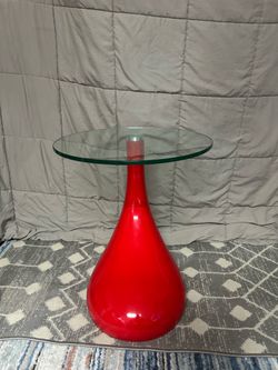 Red Teardrop Glass Top Side Table
