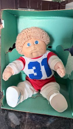 Vintage 1980s Cabbage Patch Kids Boy Doll with Dimples, Original Box, Sports Outfit