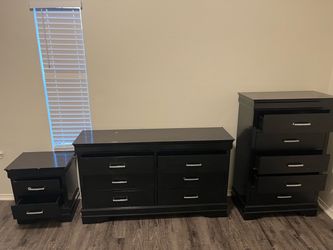 Used 3 pcs Black 5-Drawer Tall Dresser Chest night stand