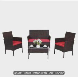 4 pcs Patio Sofa Set, Combined with A Tempered Glass Coffee Table, Is An All - Weather PE Rattan Furniture Piece That Is Applicable to Courtyards, Pat