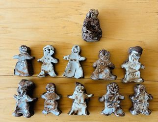 13 Handmade clay figurines, 1 1/2”-2”.