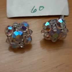 Vintage 1950's Aurora Borealis Crystal Clip Earrings