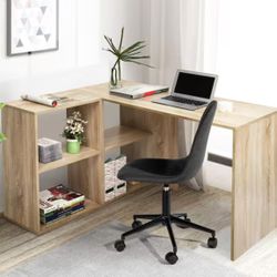 Rectangle Brown MDF Computer Desk with 4-Open Shelves