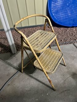 Vintage Metal Folding Step Stool Chair – Retro Utility Stool