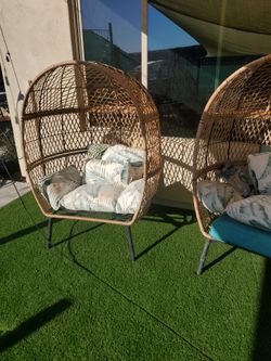 Outdoor Wicker Egg Chairs with Cushions – Set of 2