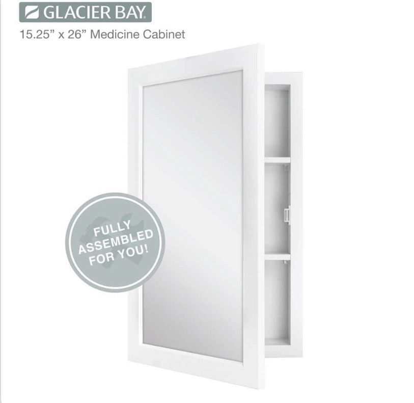 Glacier Bay 15-1/4 in. W × 26 in. H Framed Recessed or Surface-Mount Bathroom Medicine Cabinet with Mirror in White