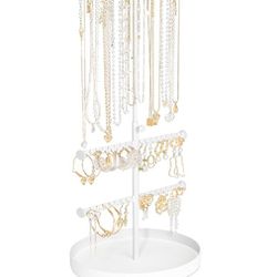 Jewelry Organizer Stand, 3 Tier Long Necklaces Organizer Holder Tree, Adjustable Height Earring Display Towers, Bracelets Storage Rack for Dresser Bat