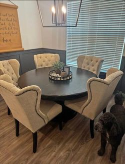 Tommy Bahama Solid Wood Dining Table with Pottery Barn Chairs