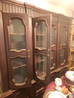 Dark Wood China Cabinet with Glass Doors