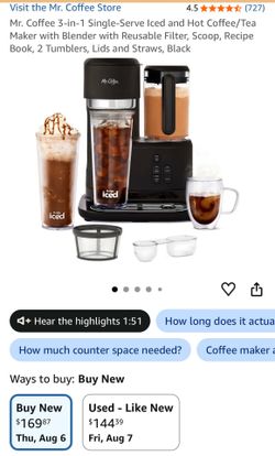 Mr. Coffee 3-in-1 Single-Serve Iced and Hot Coffee/Tea Maker with Blender with Reusable Filter, Scoop, Black