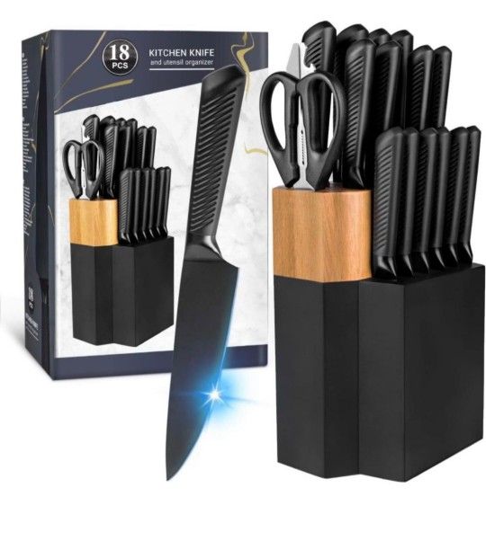 Black Kitchen Knife Set 18 Pieces