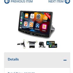 GK4169: [2G+64G] 10 inch Android 13 Single Din Touch Screen Car Stereo Rotatable Carplay Radio with Wired/Wireless Carplay & Android Auto Hi-Fi/Blueto