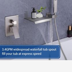 brush nickel  Wall Mount Tub Faucet with Waterfall Tub Spout Wall Mounted Bathtub Faucet with Handheld C 11 $60