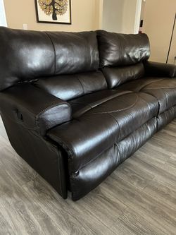 2-Piece Dark Brown Leather Reclining Living Room Set - Dual Reclining Sofa & Power Recliner Chair