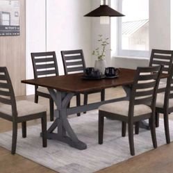Dining Set 7pcs Color Grey With Walnut 