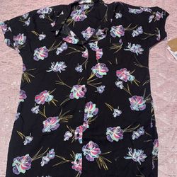 Womens Small Vans Floral Black Long Shirt Dress 