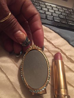 Antique Jeweled Gold Tone Lipstick Case