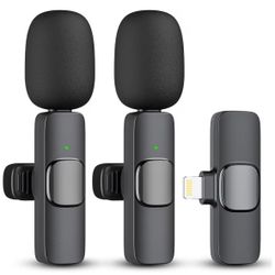 Brandnew 2 Pack Professional Wireless Lavalier Microphone for iPhone iPad(iPhone 14 and Below), Lapel Mics Plug-Play Clip on Lapel Mic for YouTube, Re