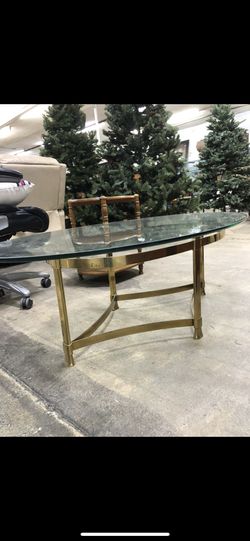 Vintage Hollywood Regency Glass Gold Ornate Coffee Table