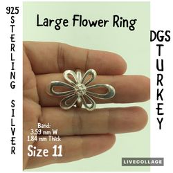 925 STER Silver Large Flower Turkey Ring 11