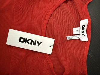 DKNY NWT Mesh Short Sleeve Red Shirt Blouse, Size Medium, MSRP $69