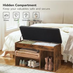 HOOBRO Shoe Storage Bench with Padded Cushion, Entryway Bench with Flip-Open Storage Box and Adjustable Shelf, Shoe Rack with Hidden Compartment, for 
