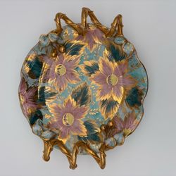 Vintage Paul's Italy Hand-Painted Majolica Floral Centerpiece Bowl - Vine Handles (As-Is / Repair)