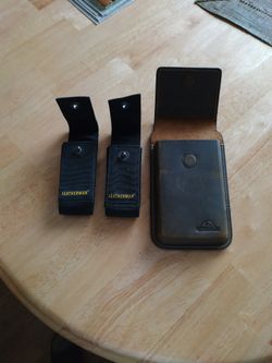two Leatherman Case and one Tops tache Leather Pouch Magnetic 