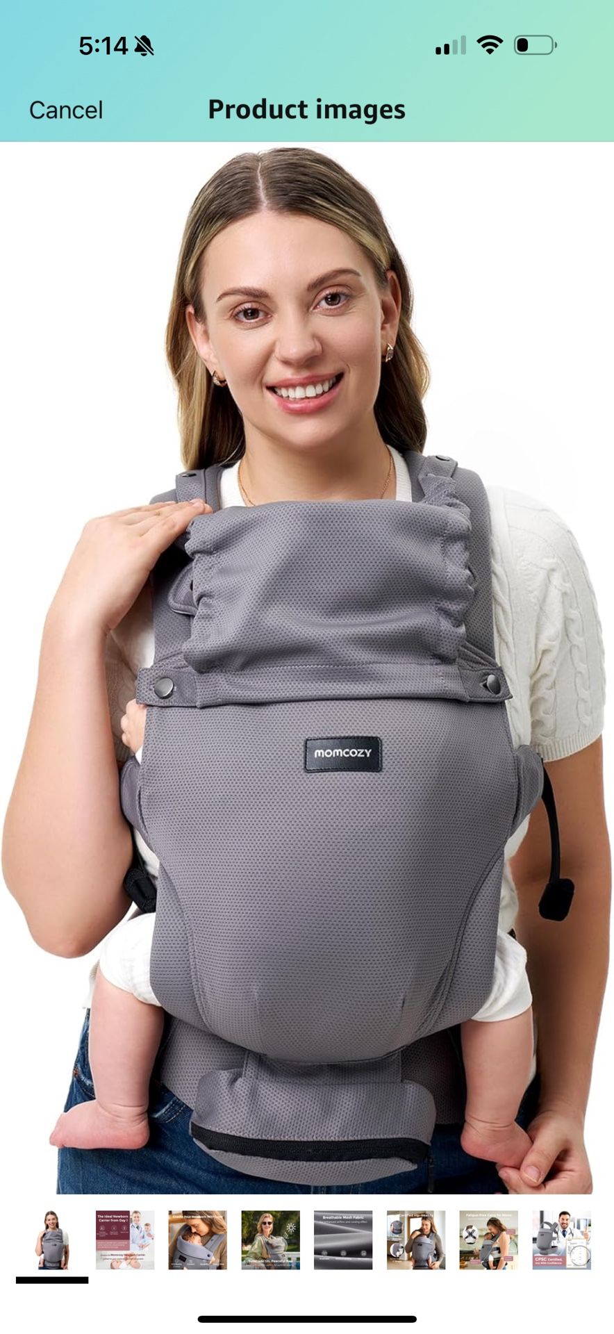 Momcozy Newborn Baby Carrier - Ergonomic, Cozy and Lightweight Carrier for 7-24lbs, Adjustable Neck Support with Sunshield, Breathable Airmesh Perfect