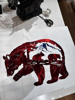 2 Bears in Bear W/ Mountains Metal Sign 17x24 18 Gauge