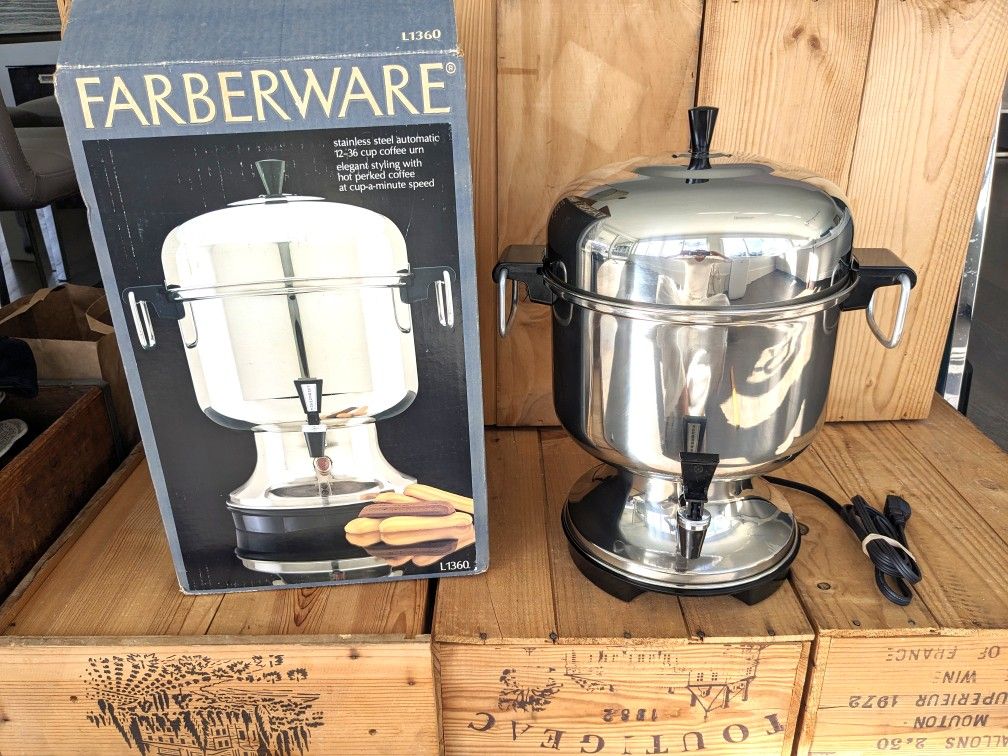 Farberware Model L-1360 Stainless Steel 12-36 Cup Automatic Coffee Urn Percolator *WORKING*IN BOX*