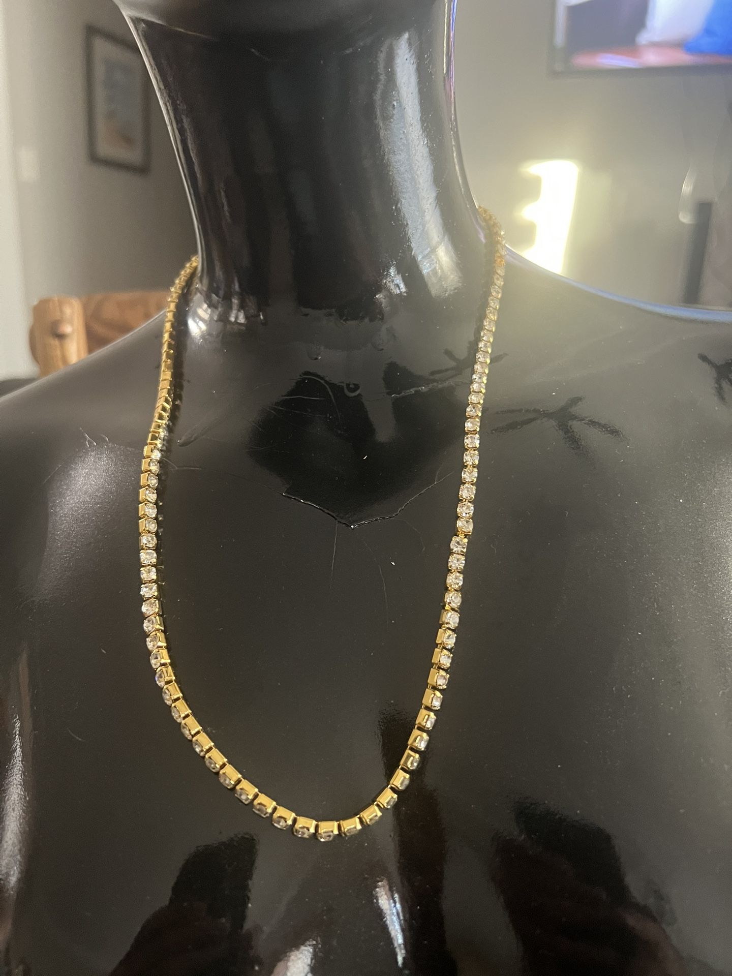 22” Necklace With Crystals Encased By 18kt Ion Bonded Gold…new