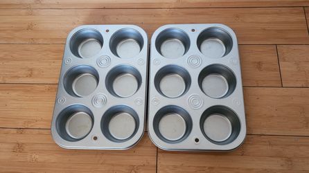 Muffin Pan Set of 2 Pack Stainless Steel Muffin Pan Tin for Baking, 6-Cup Metal Cupcake Pan Tray, Non-toxic & Healthy, Oven & Dishwasher Safe, 10"x7"x