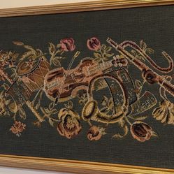 Estate Sale Antique Framed Tapestry 28” X 16”