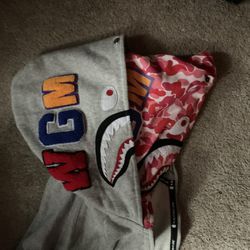 Double BAPE Hoodie Pink And Grey