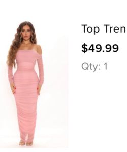 Pink Off-Shoulder Long Sleeve Maxi Dress