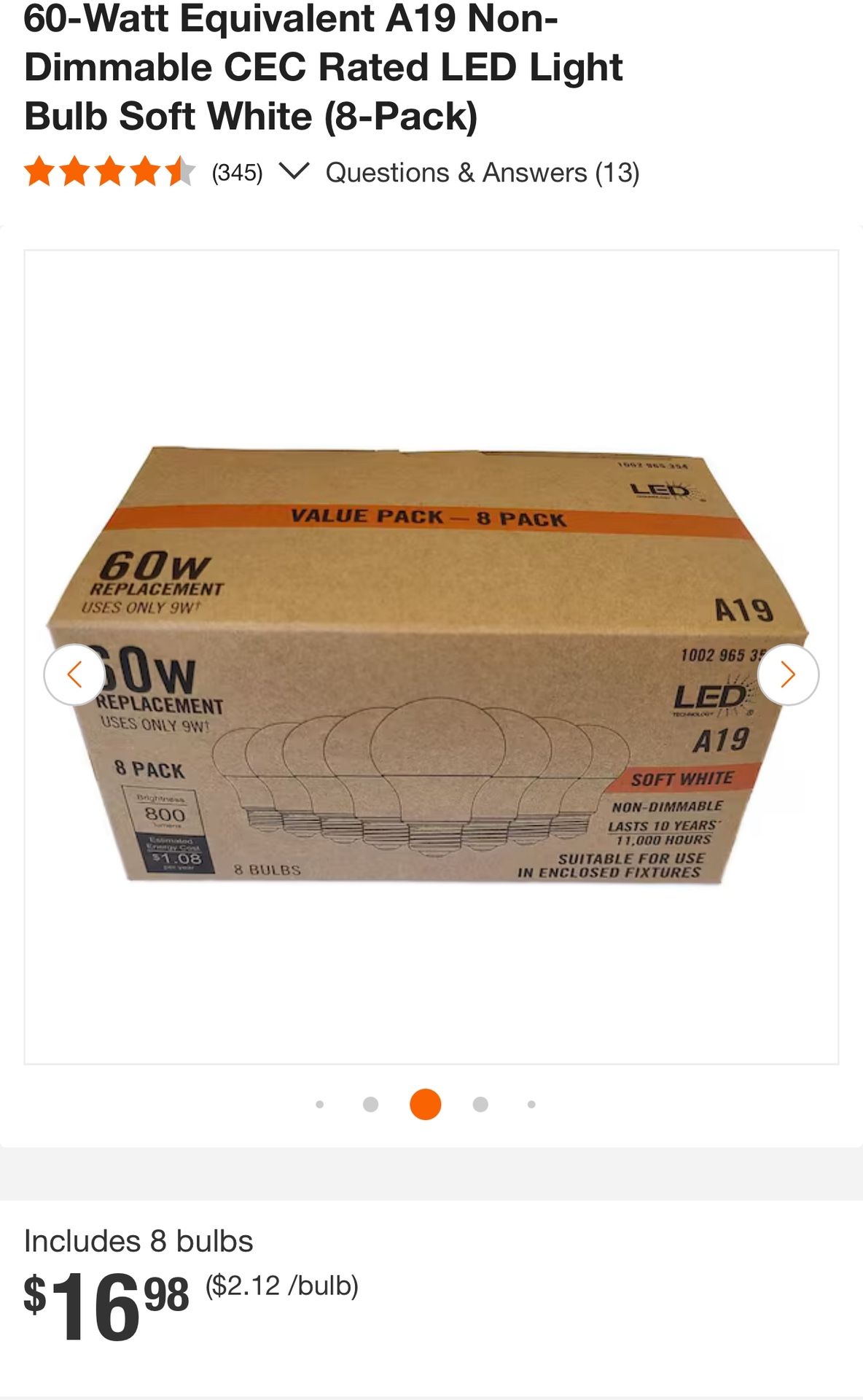 VALUE PACK-8 Pack LED 60 W Replacement Light Bulbs