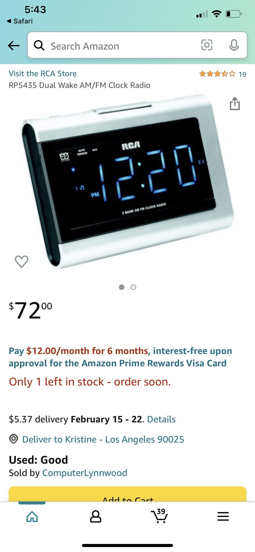 RCA RP5435B Digital 2 Band AM/FM Dual Alarm Clock Radio with Audio Input & Blue Display Lights - Plug In or Battery Powered
