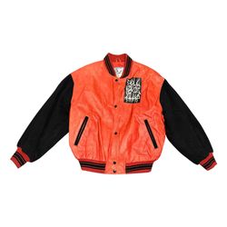 LA Studio Vintage Red/Black Leather Cloth Bomber Letterman Jacket Size Small
