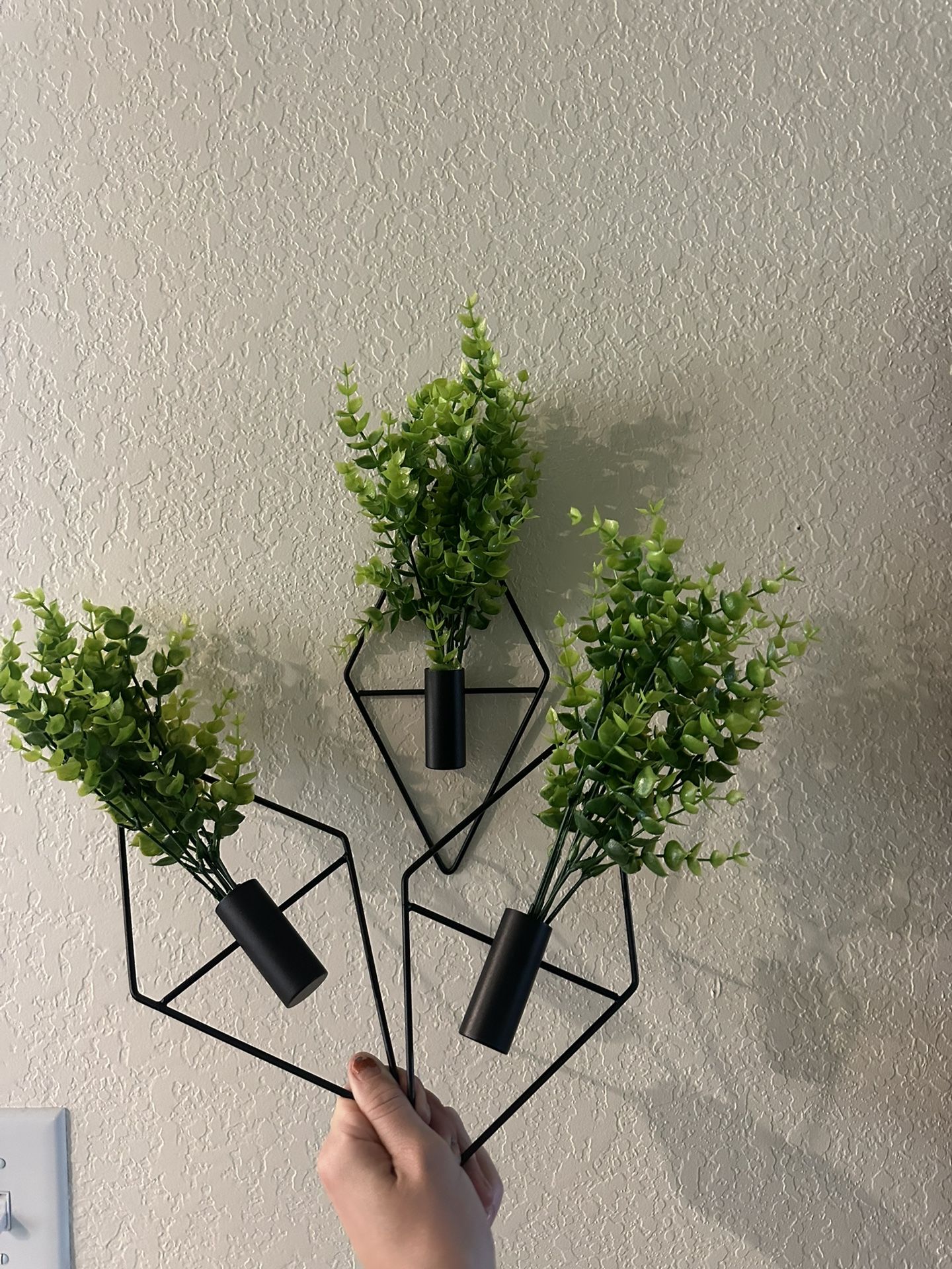 SET OF 3 - Wall Fake Hanging Plants - Black Frame NEW